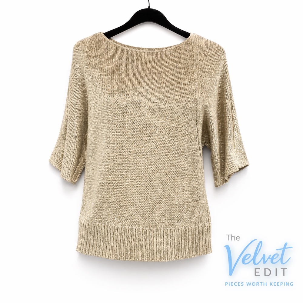 Chico’s Metallic Knit Sweater | Size Large (2) | Shimmer Tan Pullover